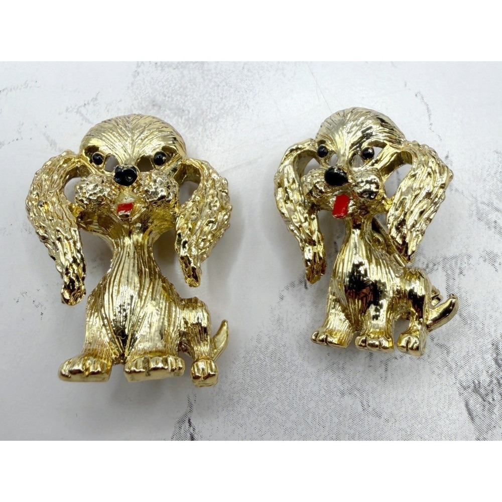 Vintage Gerrys Poodle Dog Pin Set Gold Tone‎ Mother Puppy Brooch Pair